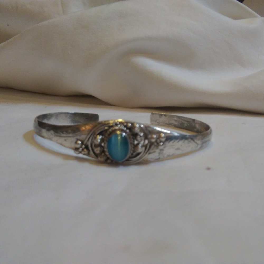 Sterling Silver Adjustable Bracelet, Blue Stone
